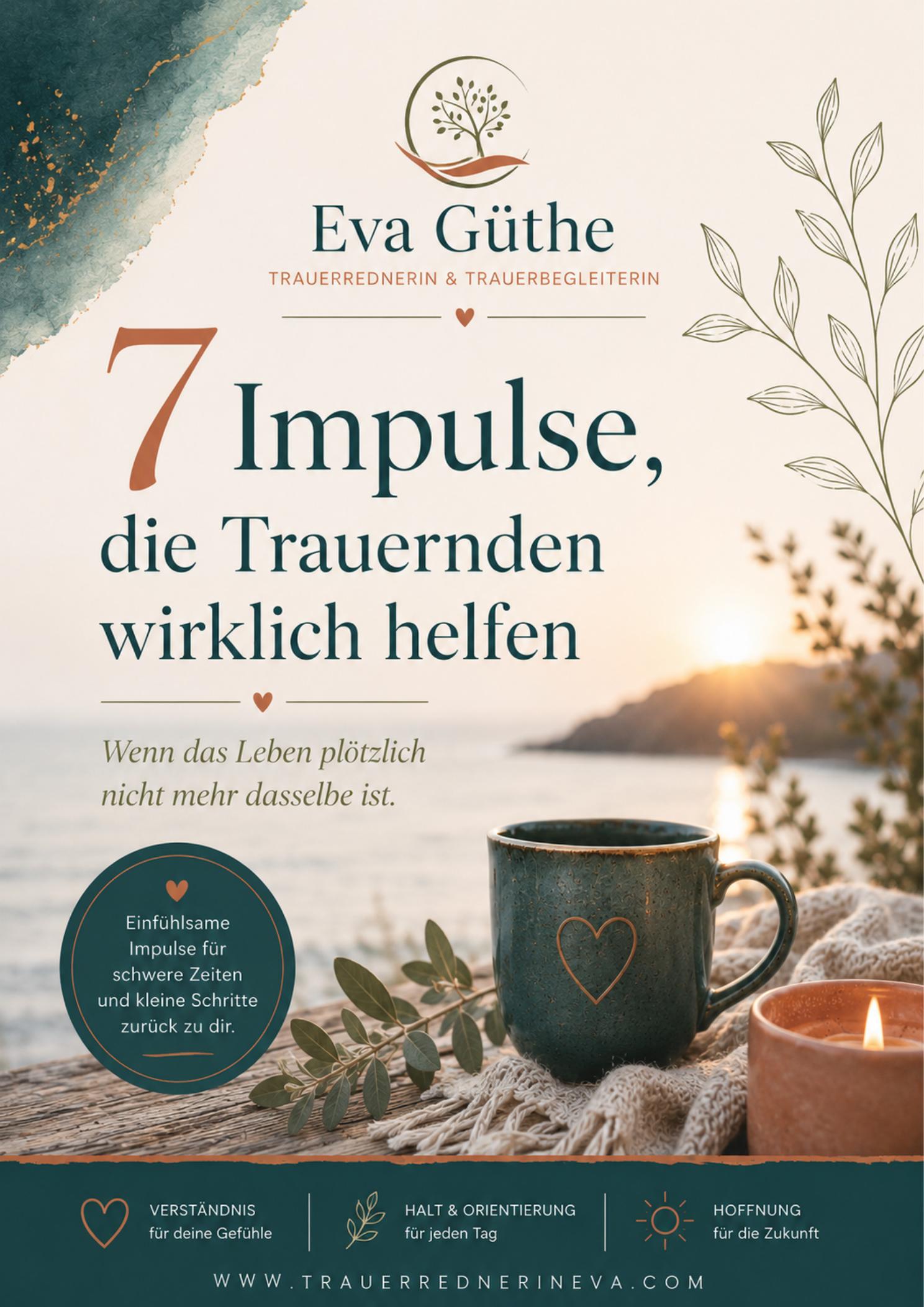 Titelseite des kostenlosen PDFs „7 Impulse, die Trauernden wirklich helfen“ von Eva Güthe
